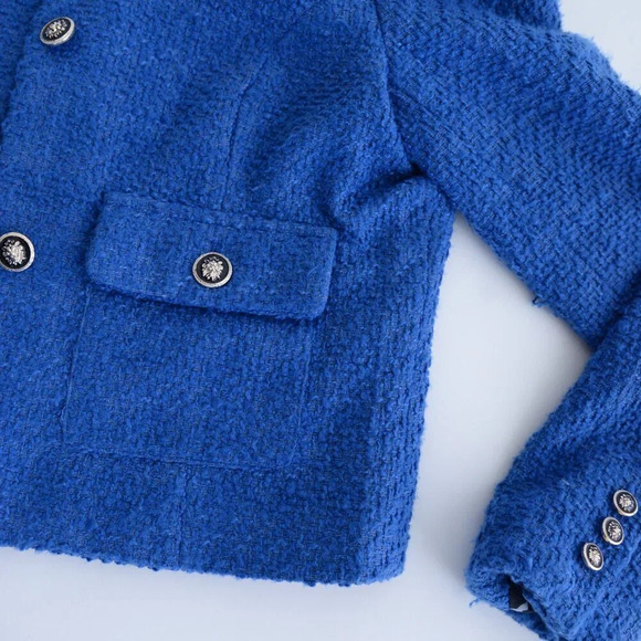 Autres Filles Blue Tweed Three Button Blazer with Flap Pockets Small - Picture 6 of 13